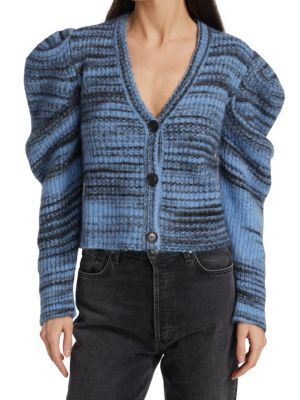 Space-Dye Puff-Sleeve Cardigan | Saks Fifth Avenue OFF 5TH (Pmt risk)