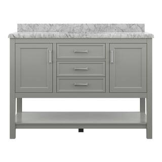 Everett 49 in. W x 22 in. D Vanity Cabinet in Grey with Carrara Marble Vanity Top in White with W... | The Home Depot