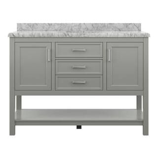 Everett 49 in. W x 22 in. D Vanity Cabinet in Grey with Carrara Marble Vanity Top in White with W... | The Home Depot