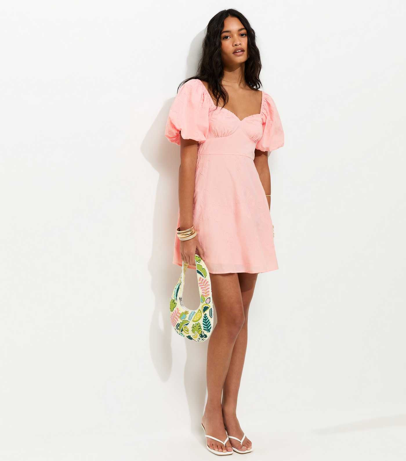Light Pink Floral Puff Sleeve Mini Dress | New Look | New Look (UK)