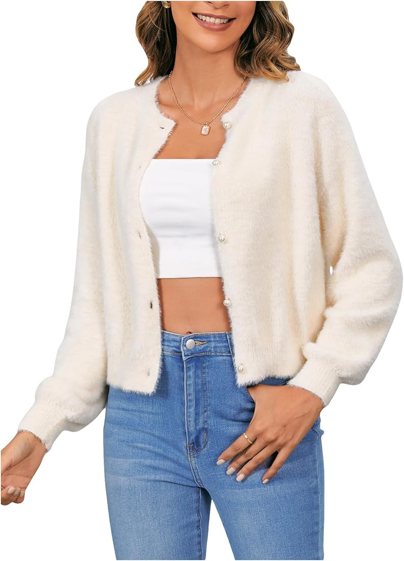 Verdusa Women's Cardigan Sweaters Long Sleeve Furry Knit Trendy Tops Pearl Button Down Fall Fashi... | Amazon (US)