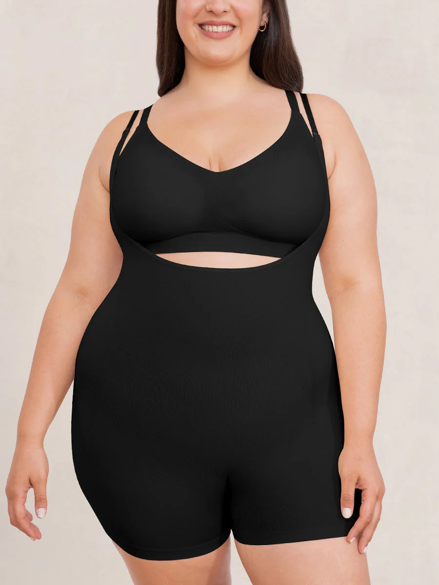Shapermint Essentials Open Bust Bodysuit Shaper Short Shapewear Black M | Shapermint