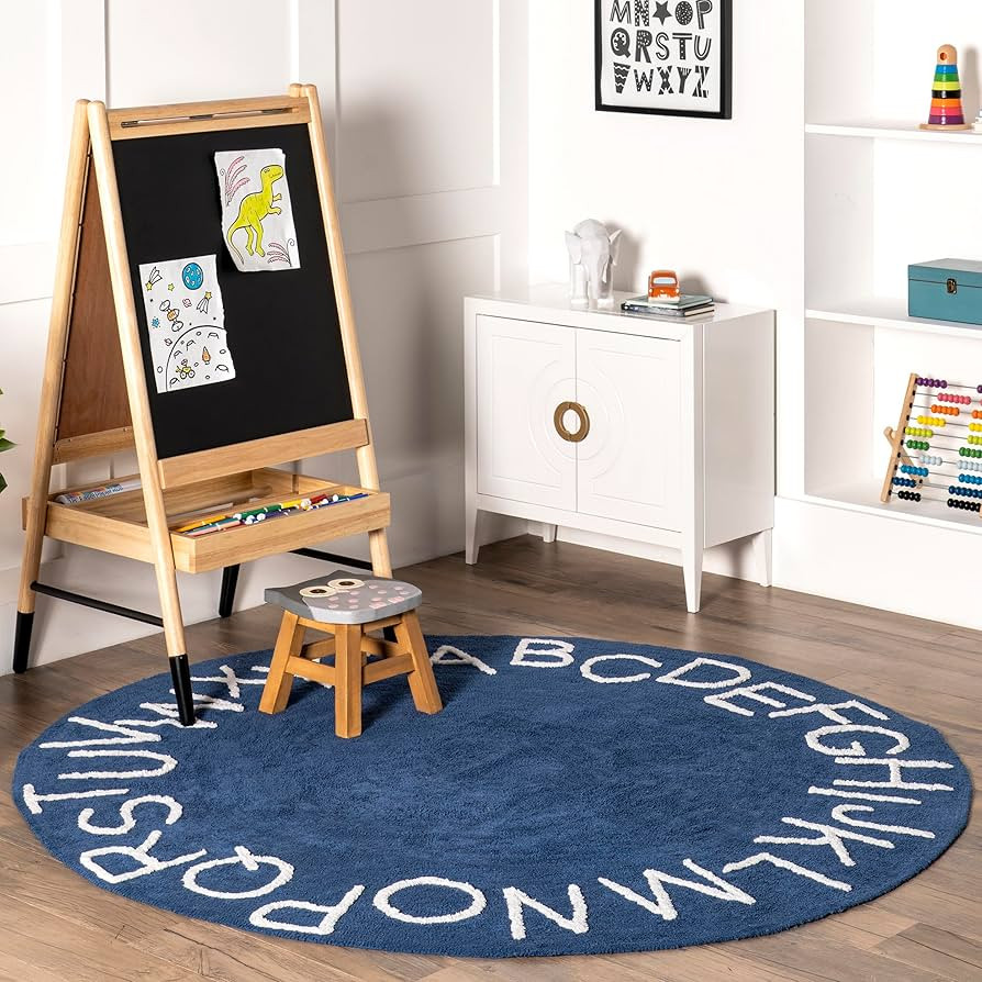 nuLOOM Kids Washable Round Alphabet Area Rug, 4' Round, Navy | Amazon (US)