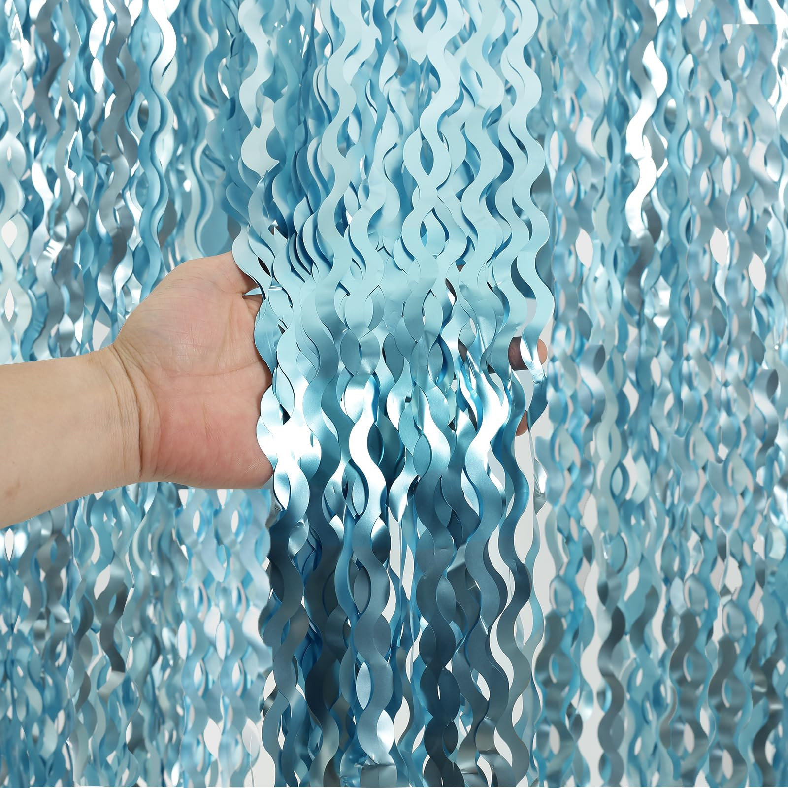 4 Pack Wavy Blue Foil Fringe Curtain 3.3x6.6 Feet | Blue Streamers Tinsel Backdrop for Under The ... | Amazon (US)