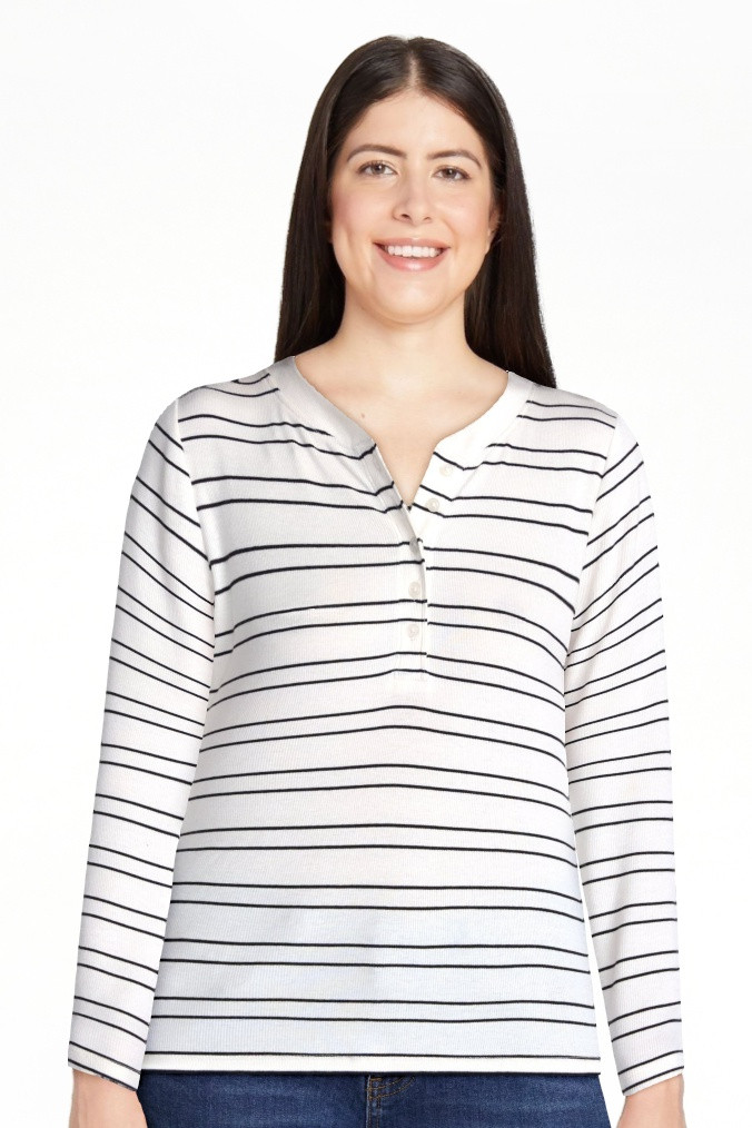 Scenario Women's and Women's Plus Rib Henley with Long Sleeves, Sizes XS-4X | Walmart (US)