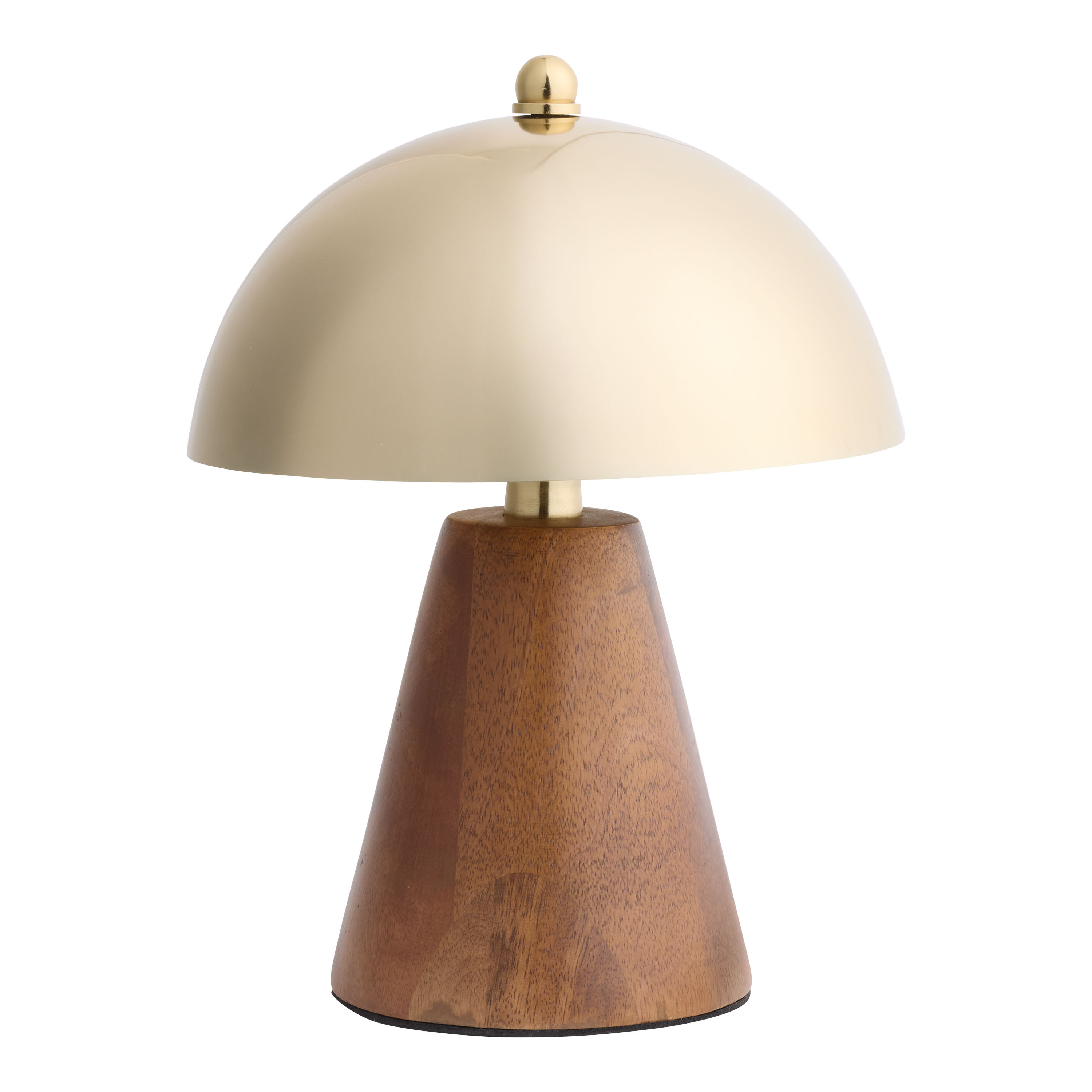 Joss Wood and Golden Brass Mushroom Shaped Accent Lamp | World Market