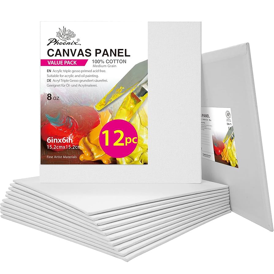 PHOENIX Small Painting Canvas Panels 6x6 Inch, 12 Value Pack - 8 Oz Triple Primed 100% Cotton Aci... | Amazon (US)