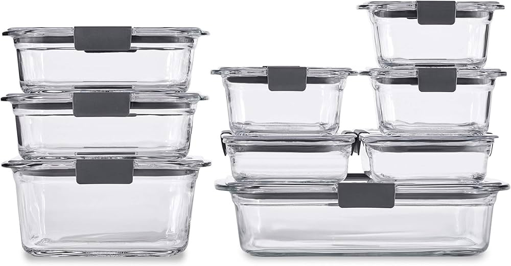 Rubbermaid Brilliance Glass Storage Food Containers with Lids (18 Pieces Total), Set of 9 (Varied... | Amazon (US)