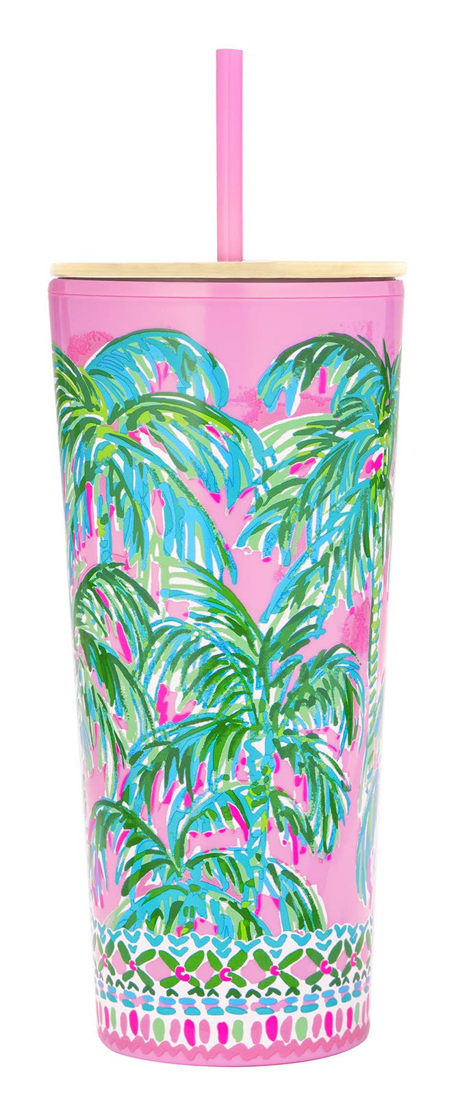 Lilly Pulitzer Pink/Green Double Wall Tumbler with Lid and Reusable Straw, Insulated Travel Cup H... | Amazon (US)
