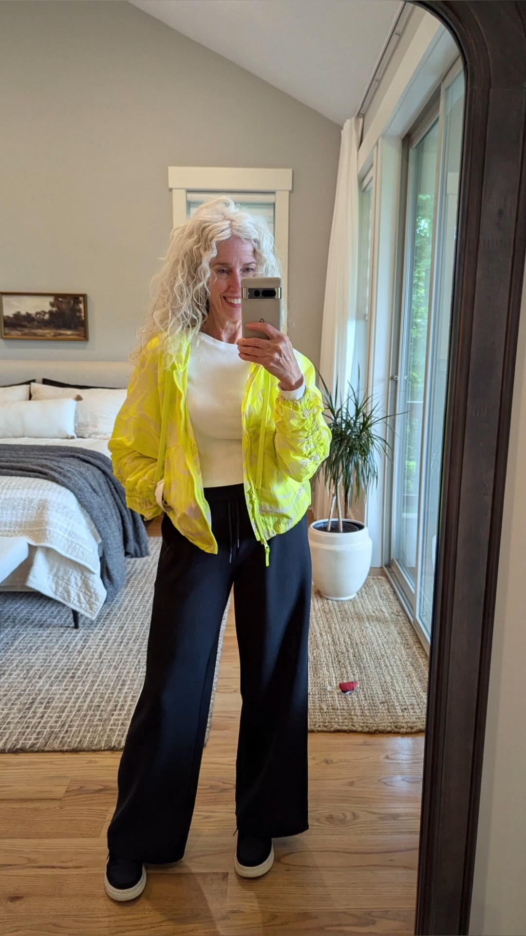 Simple black and white, plus a pop of color. I threw on this chartreuse windbreaker—mine is from last year but I found similar styles and colors. I’ve never given windbreakers much thought, but I’m kind of loving them for spring’s unpredictable weather like the off and on rain here today! Moral of the story? A pop of color—whether bright, muted, saturated, or warm—really brings your neutrals to life. It always works.  #over60style  #over60 #over50

#LTKFindsUnder50 #LTKOver40 #LTKSaleAlert