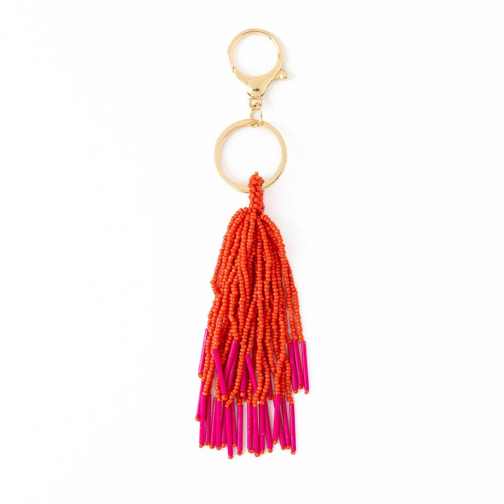 Diana Tassel Beaded Bag Charm Red + Hot Pink | INK+ALLOY