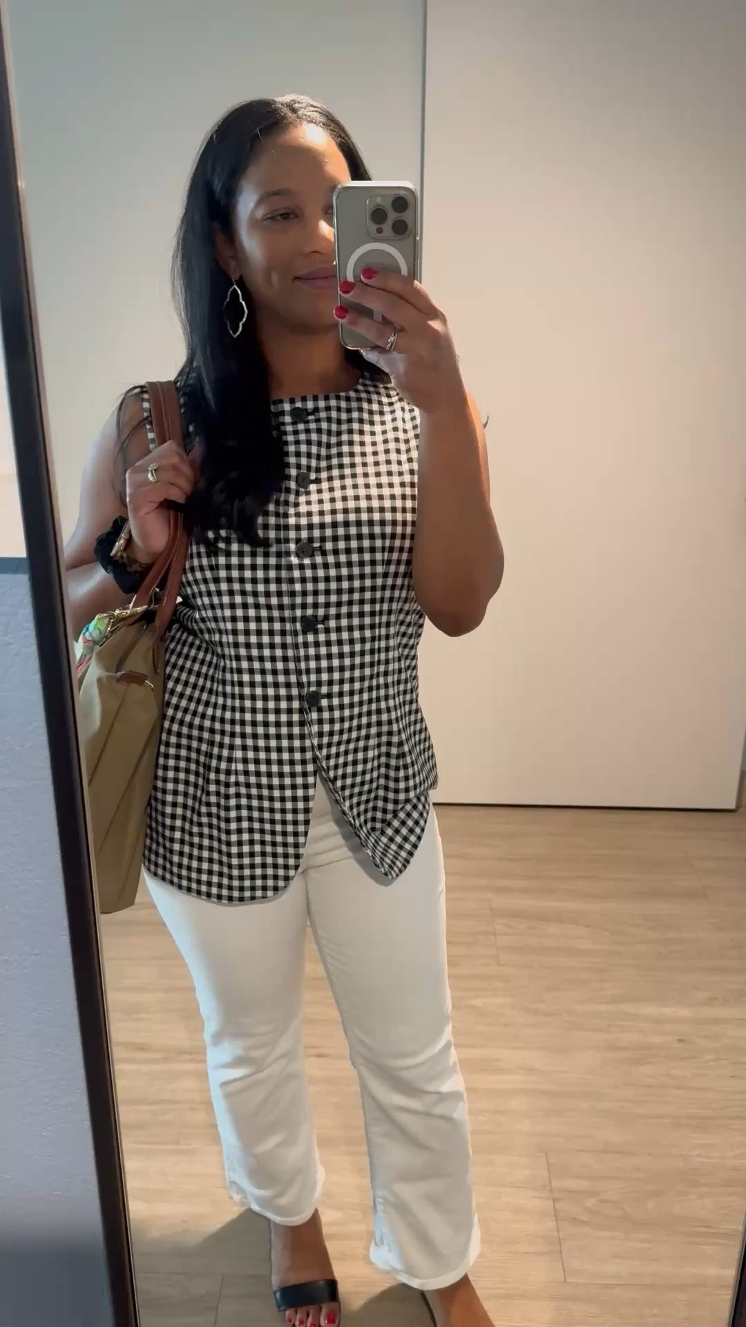Summer work conference ootd gingham vest white jeans petite corporate work office outfit 

#LTKxMadewell #LTKWorkwear #LTKPetite