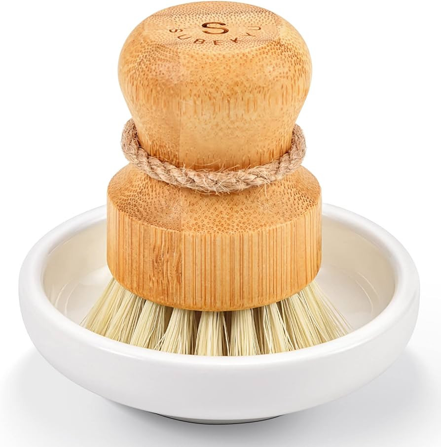 SUBEKYU Bamboo Dish Scrub Brush for Kitchen Sink, Natural Wooden Washing Dish Brush Scrubber, Sis... | Amazon (US)