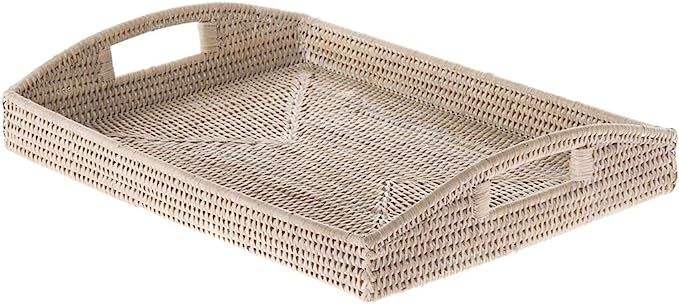 KOUBOO 1020043 La Jolla Rattan Rectangular Serving Tray, 18" x 13.5" x 3.5", White Wash | Amazon (US)