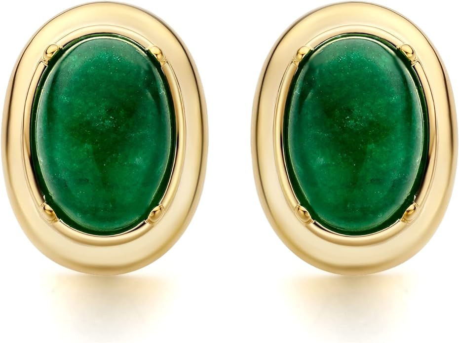 18K Yellow Gold Plated Green Oval Cut Cubic Zirconia Large Green Stud Earrings Ear Jewelry for Wo... | Amazon (US)