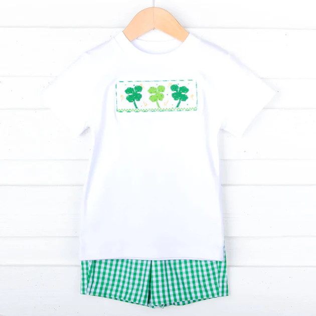 Four Leaf Clover Smocked Short Set | Classic Whimsy