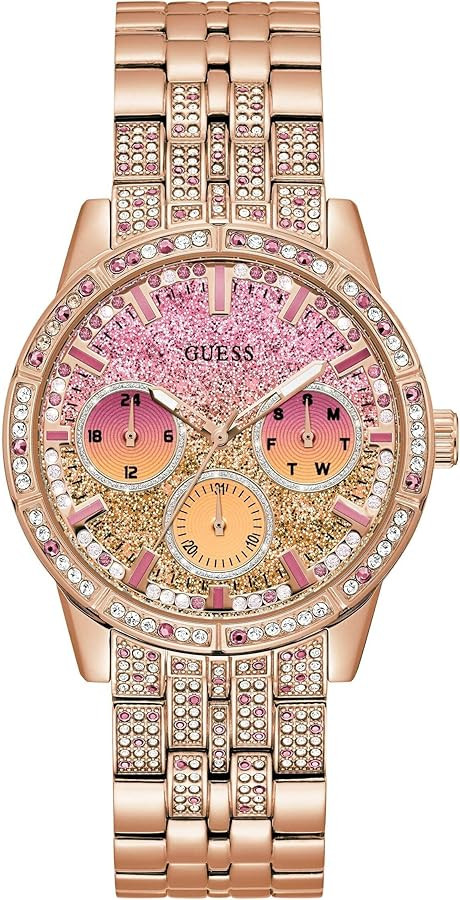 GUESS Ladies Sport Multifunction Duotone Crystal 40mm Watch – Pink Glitz Dial with Rose Gold-To... | Amazon (US)