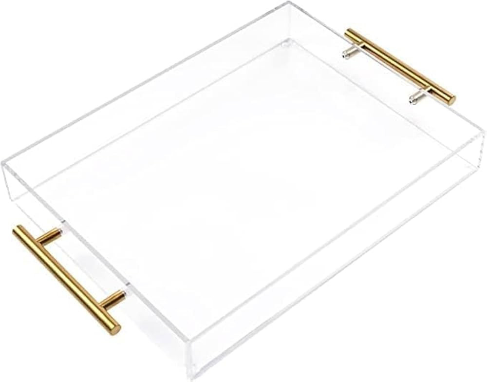 12"x16" Clear Acrylic Serving Tray with Golden Handles, Sturdy Huge Capacity Acrylic Tray for Cof... | Amazon (US)