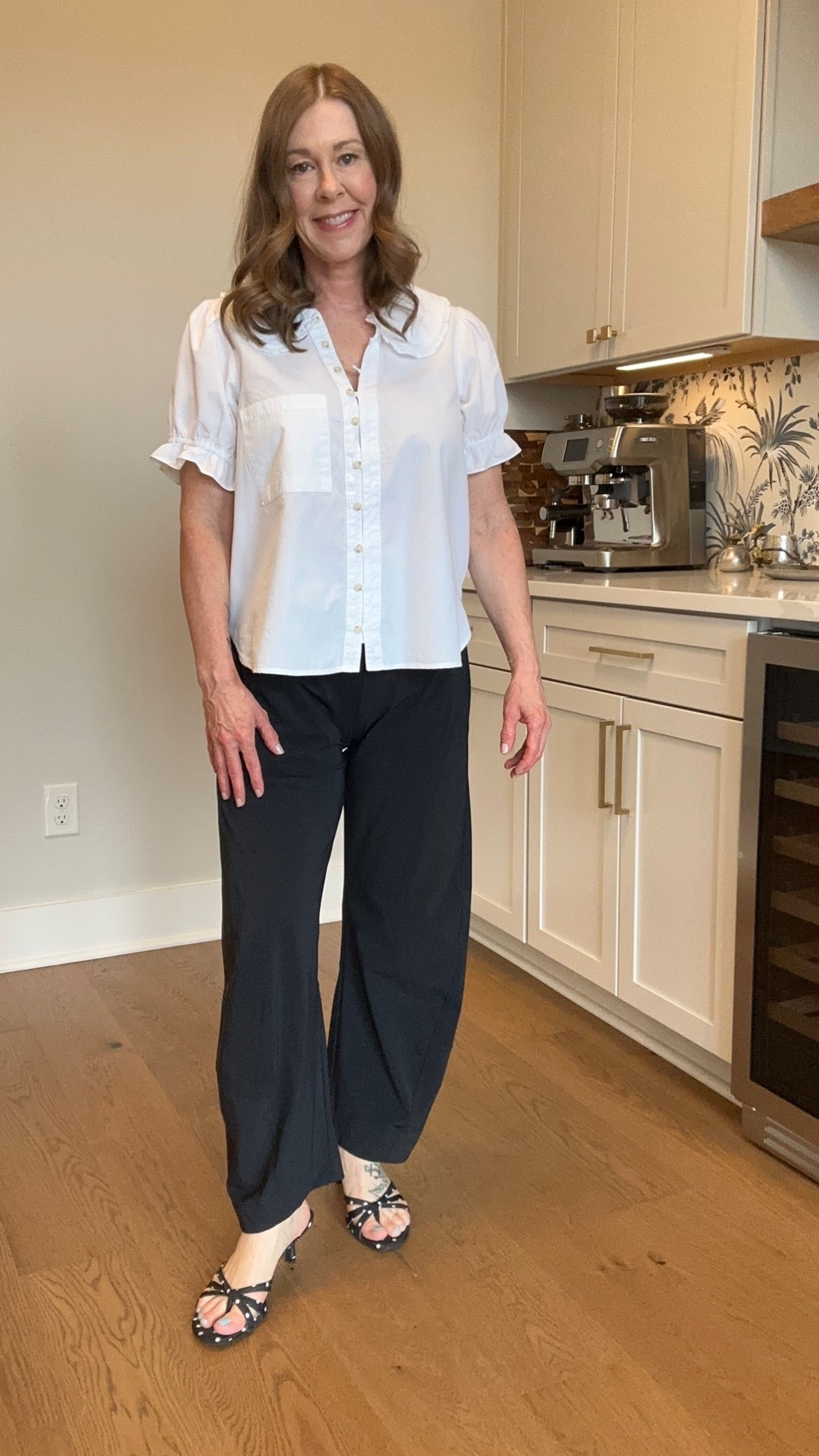 Viral Ruti pants size small
Anthro top size small
Polka dot heels 
#ruti #anthropologie

#LTKPetite #LTKootd