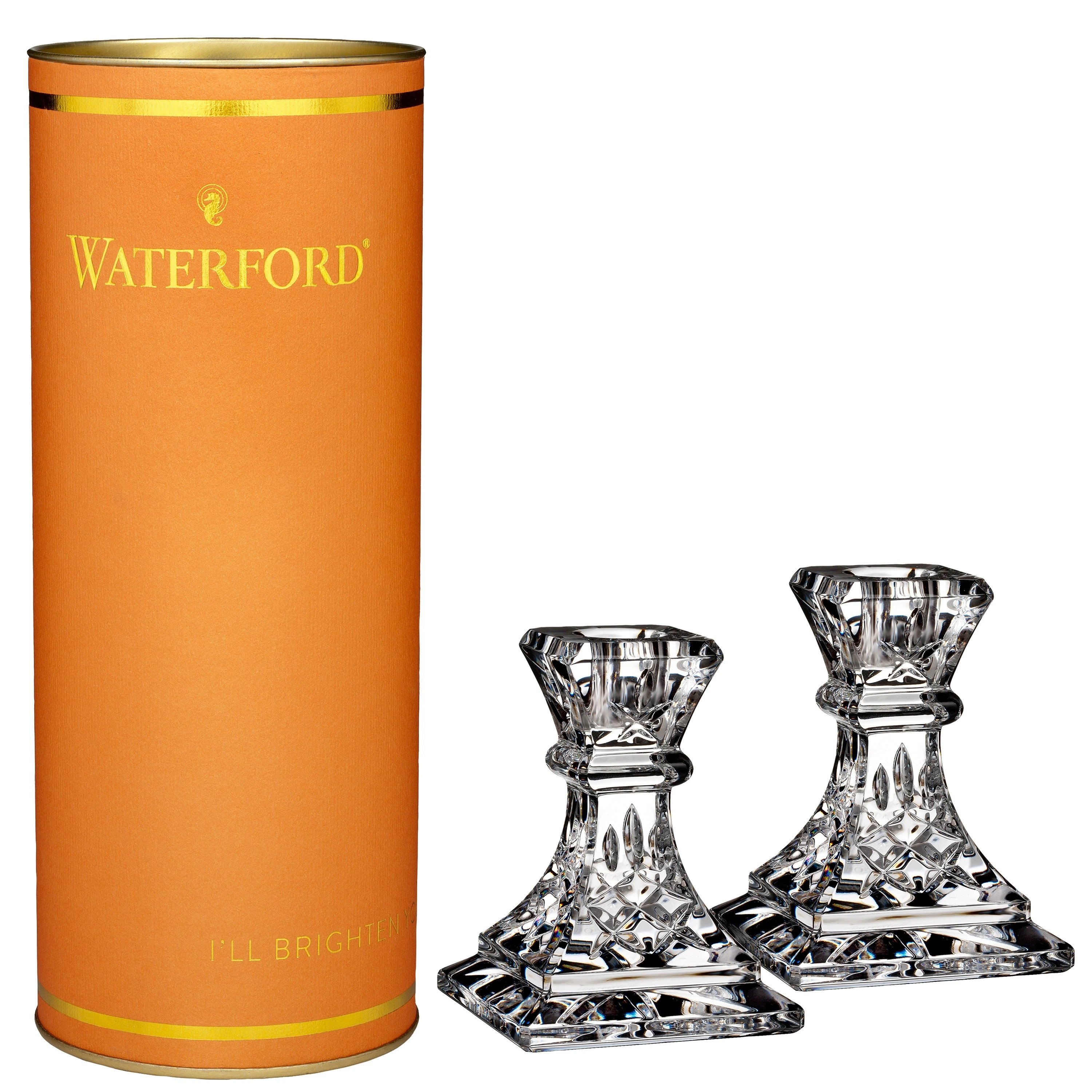 Waterford Giftology Clear 4-inch Lismore Candlestick (Set of 2) and Orange Tube | Bed Bath & Beyond