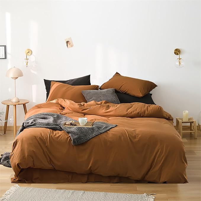 Luxlovery Pumpkin Color Comforter Set Queen Rust Comforter Bedding Set Full Burnt Orange Caramel ... | Amazon (US)