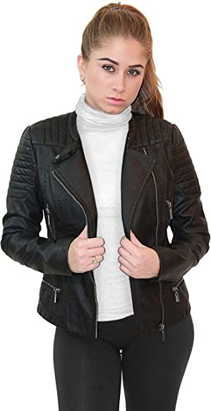 Olivia Miller Womens Faux Leather Moto Biker Jacket with pockets | Amazon (US)
