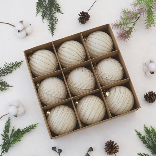 4inch Velvet Ornaments for Christmas Tree, 9PCS Glitter Flocked Christmas Ornaments Decorations B... | Amazon (US)