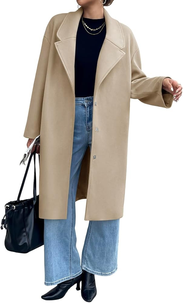 Cicy Bell Womens Long Fall Pea Coat Casual Slim Fit Notched Collar Trench Coats Single Breasted J... | Amazon (US)