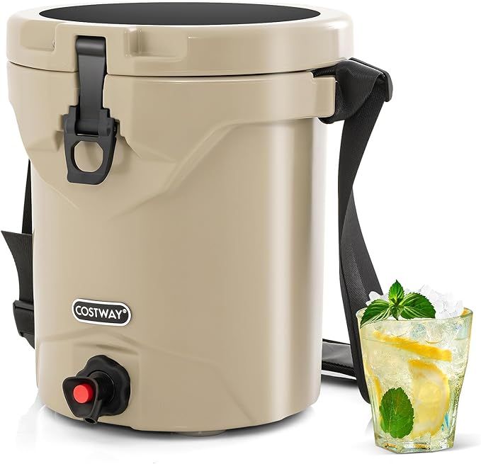 COSTWAY 2.5 Gallon/10 QT Cooler with Beverage Dispenser, Insulated Ice Chest w/Spigot & Flat Seat... | Amazon (US)