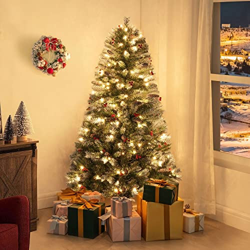 Naomi Home 4.5ft Vancouver Pre-Lit Artificial Christmas Tree with Pine Cones, Faux Berries, Foot Pedal, 398 Branch Tips, 200 Warm Lights and Metal Stand, 33" wide | Amazon (US)
