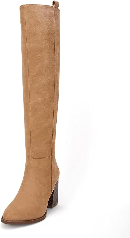 Ermonn Womens Faux Suede Knee High Side Zipper Chunky Heel Stretch Winter Boots | Amazon (US)