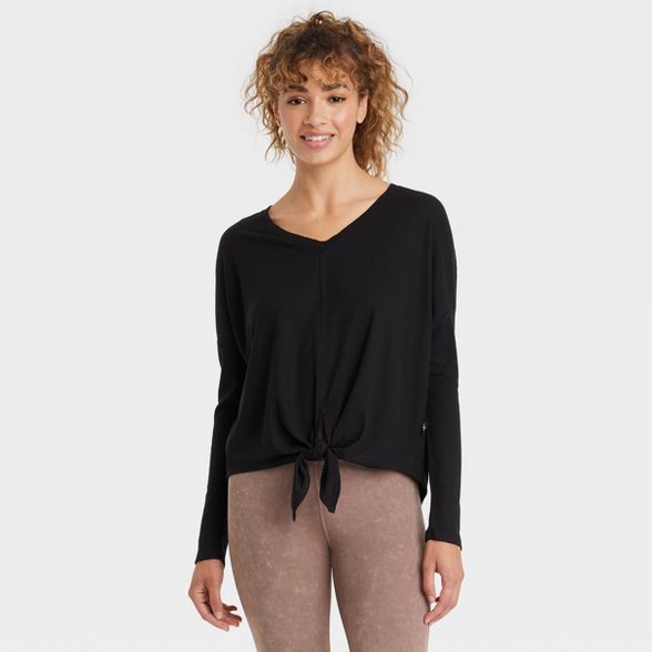 Women's Waffle Tie-Front Long Sleeve Top - JoyLab | Target