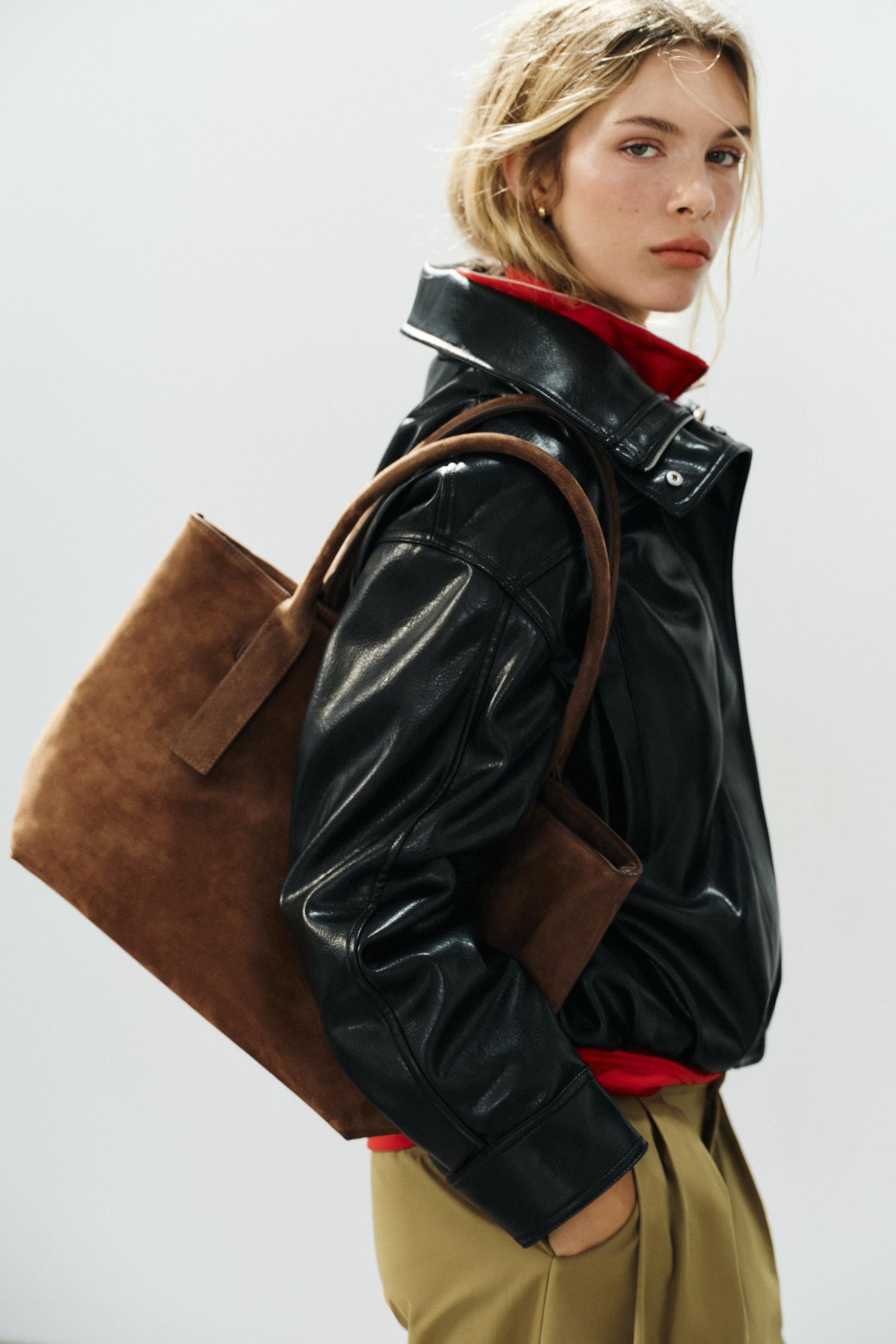 Zara - Leather Shopper Bag - Brown - One Size Only - Woman | Zara US