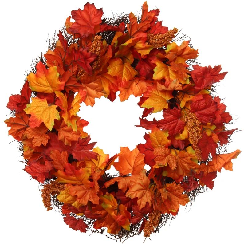 Fall Wreath for Front Door Decor 20" Silk Fall Maple Leaf Grapevine Base  for Indoor Outdoor Use | Etsy (US)