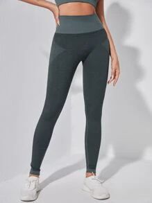 Luvlette Heather Gray Yoga Tights Tummy Control Fitness Leggings With Wide Waistband SKU: st21091... | SHEIN