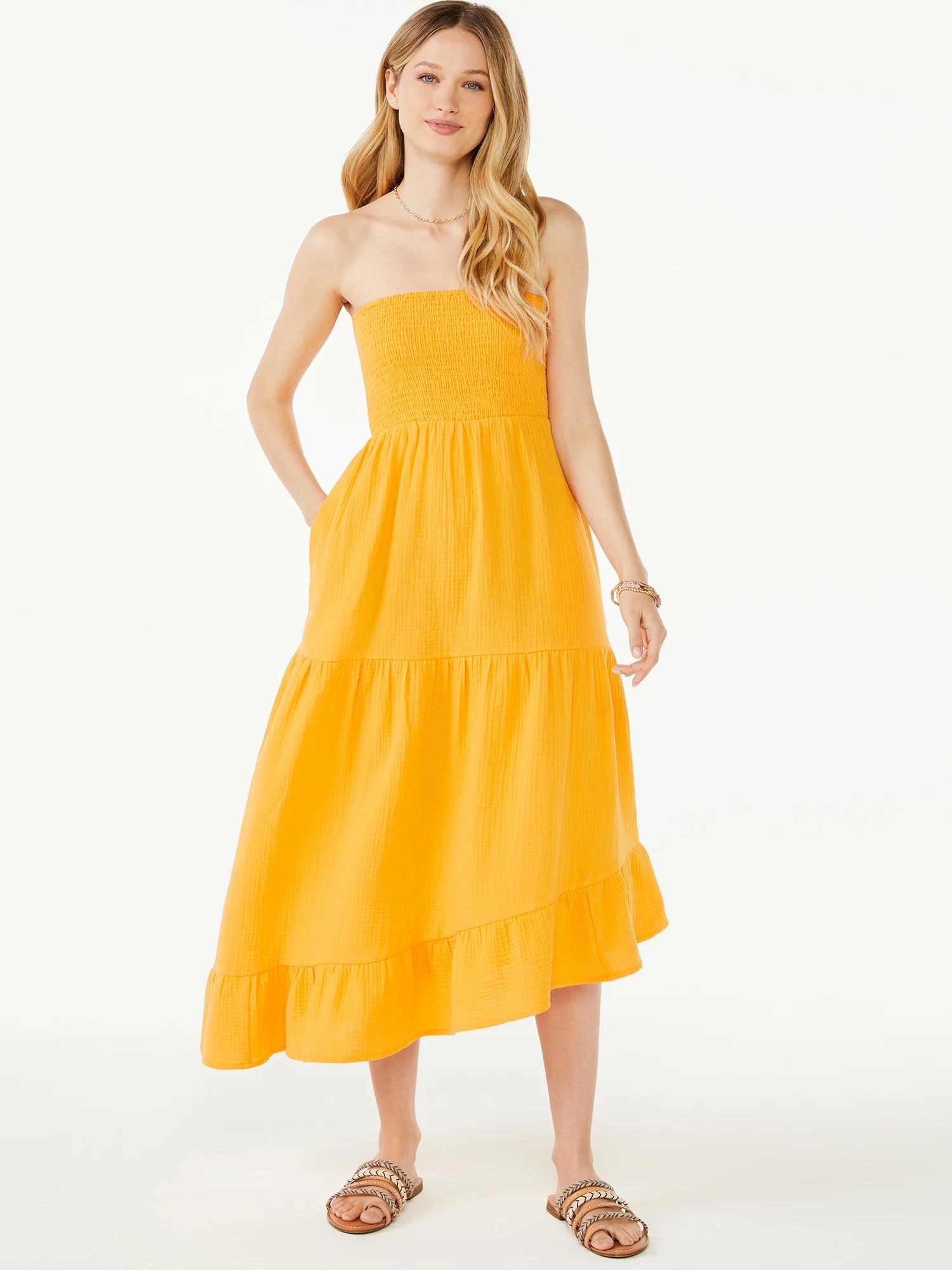 Scoop Women's Strapless Asymmetric Midi Sundress | Walmart (US)