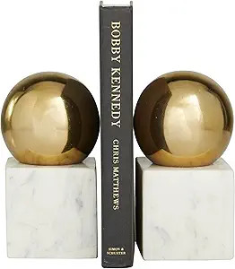 CosmoLiving by Cosmopolitan Marble Orb Bookends, Set of 2 4" W, 7" H, Gold | Amazon (US)