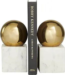 CosmoLiving by Cosmopolitan Marble Orb Bookends, Set of 2 4" W, 7" H, Gold | Amazon (US)