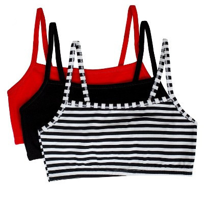 Fruit of the Loom Women's Tank Style Cotton Sports Bra 3-Pack Skinny Stripe/Black Hue/Red Hot 34 | Target