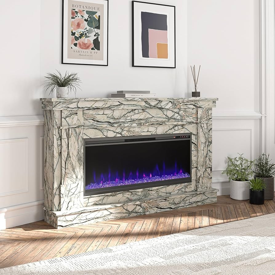 Novogratz Waverly Wide Mantel with Linear Electric Fireplace & Crystal Ember Bed, Onyx Marble | Amazon (US)