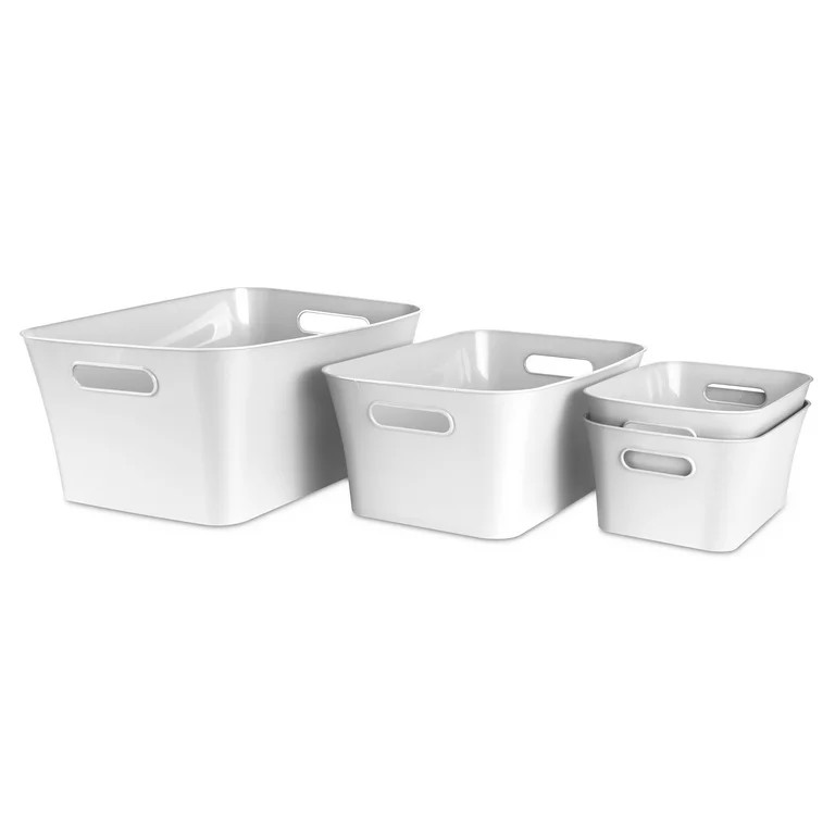 Mainstays Medium Plastic Storage Bin, White | Walmart (US)