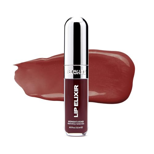 Sacheu Lip Elixir Nourishing and Hydrating Lipgloss — Moisturizing Plumping Lip Gloss Enriched with Collagen, Non-Sticky Lip Color Smooth High-Shine Finish, Vegan & Cruelty-Free, Midnight Lychee | Amazon (US)