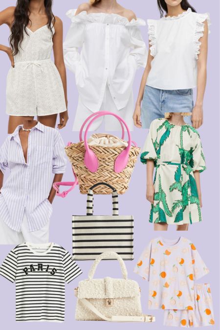 H&M new arrivals, summer style, summer outfits, rattan bag, striped tote 