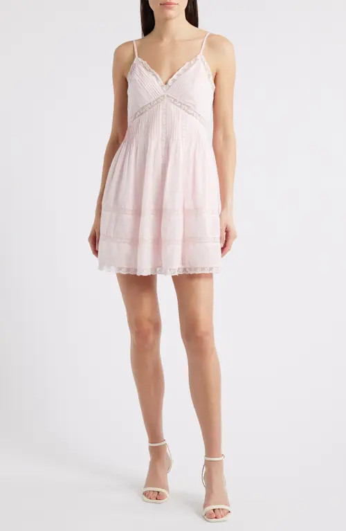 LoveShackFancy Docila Lace & Pintuck Detail Cotton Minidress in Pink at Nordstrom, Size Medium | Nordstrom