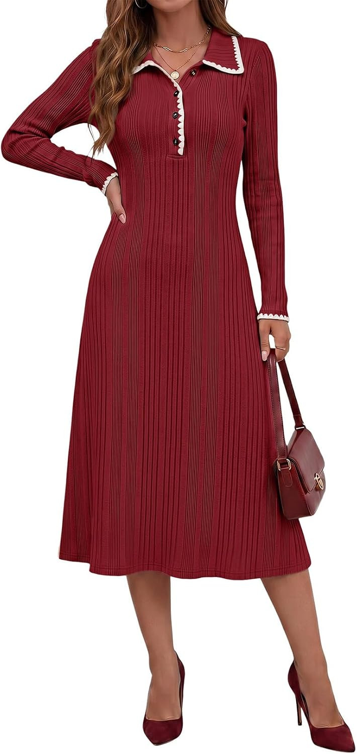 Dokotoo Fall Dresses for Women 2026 Ribbed Knit Sweater Dress | Amazon (US)