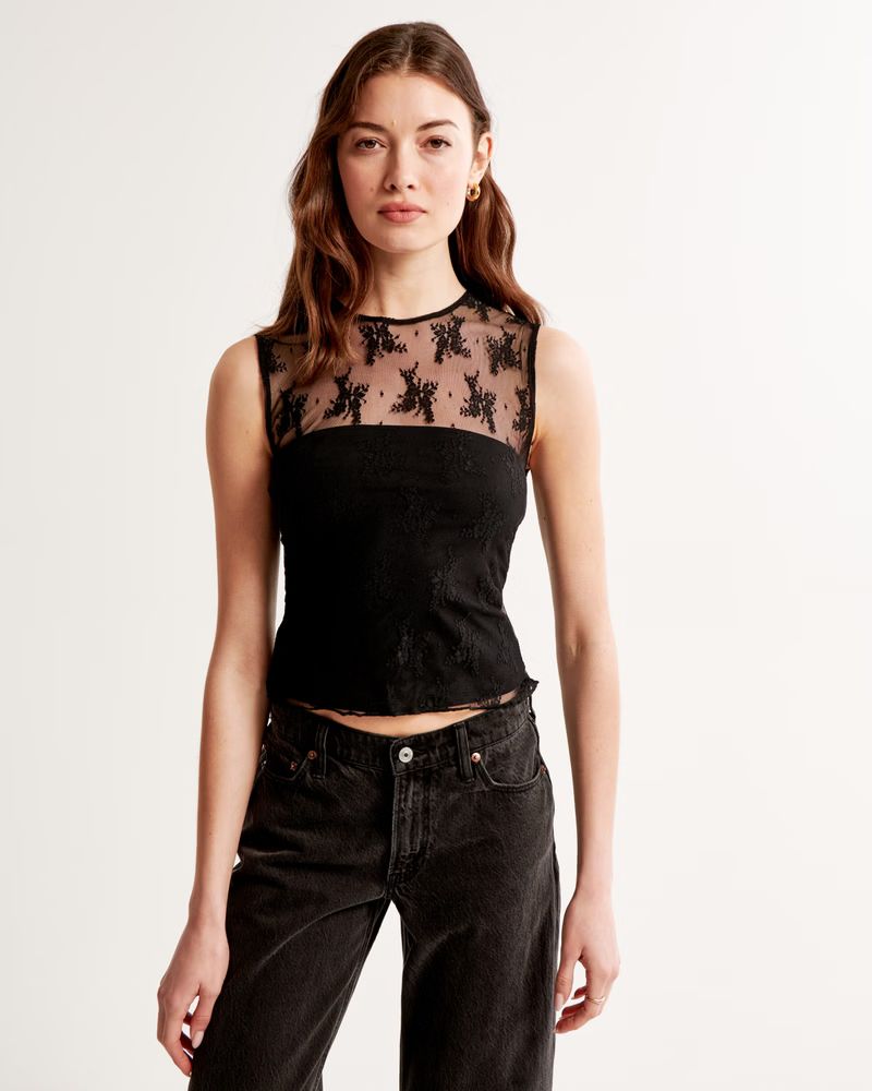 Women's Lace Shell Top | Black Lace Top | Work Wear Style | Abercrombie Sale | Abercrombie & Fitch (US)