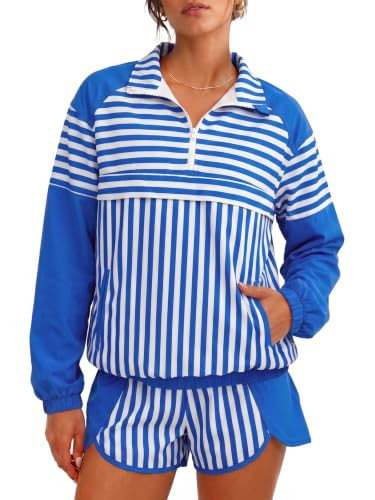 Fisoew Striped 2 Piece Sets for Women Tennis Athletic Short Set Fall Outfit | Amazon (US)