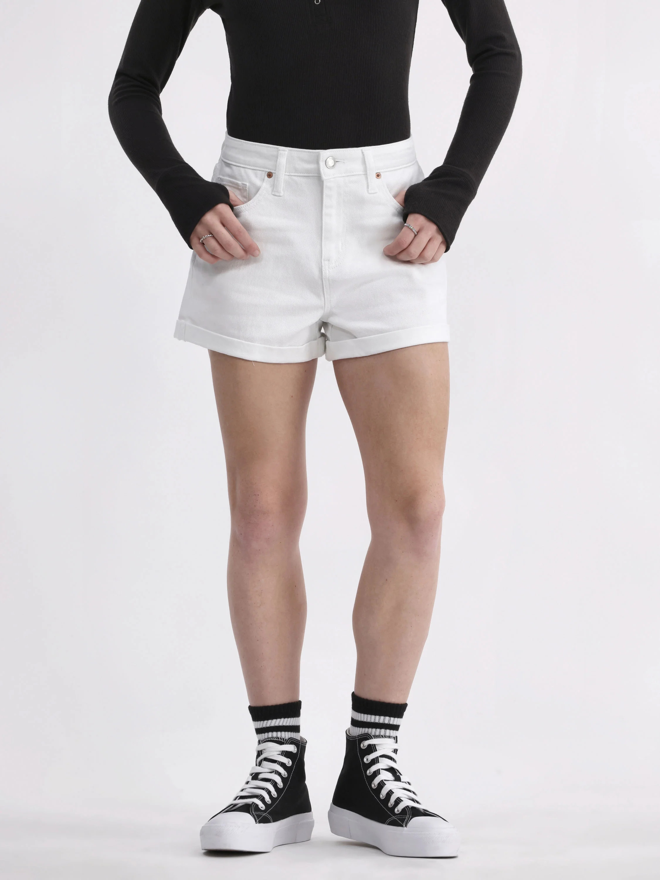 No Boundaries High Rise Denim Rolled Cuff Shorts, Women's | Walmart (US)