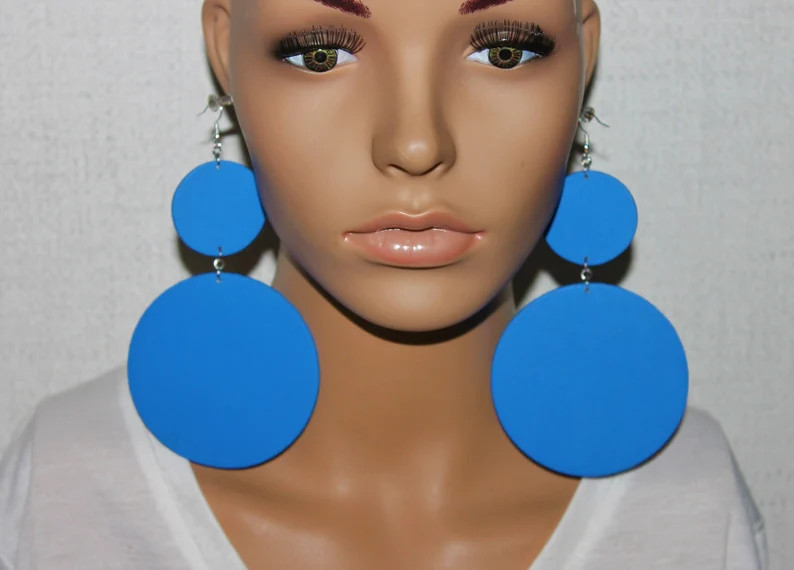 Bright Blue Wooden Earrings| Solid Color Earrings| Diva Earrings| Fashion Earrings| Big Statement... | Etsy (US)