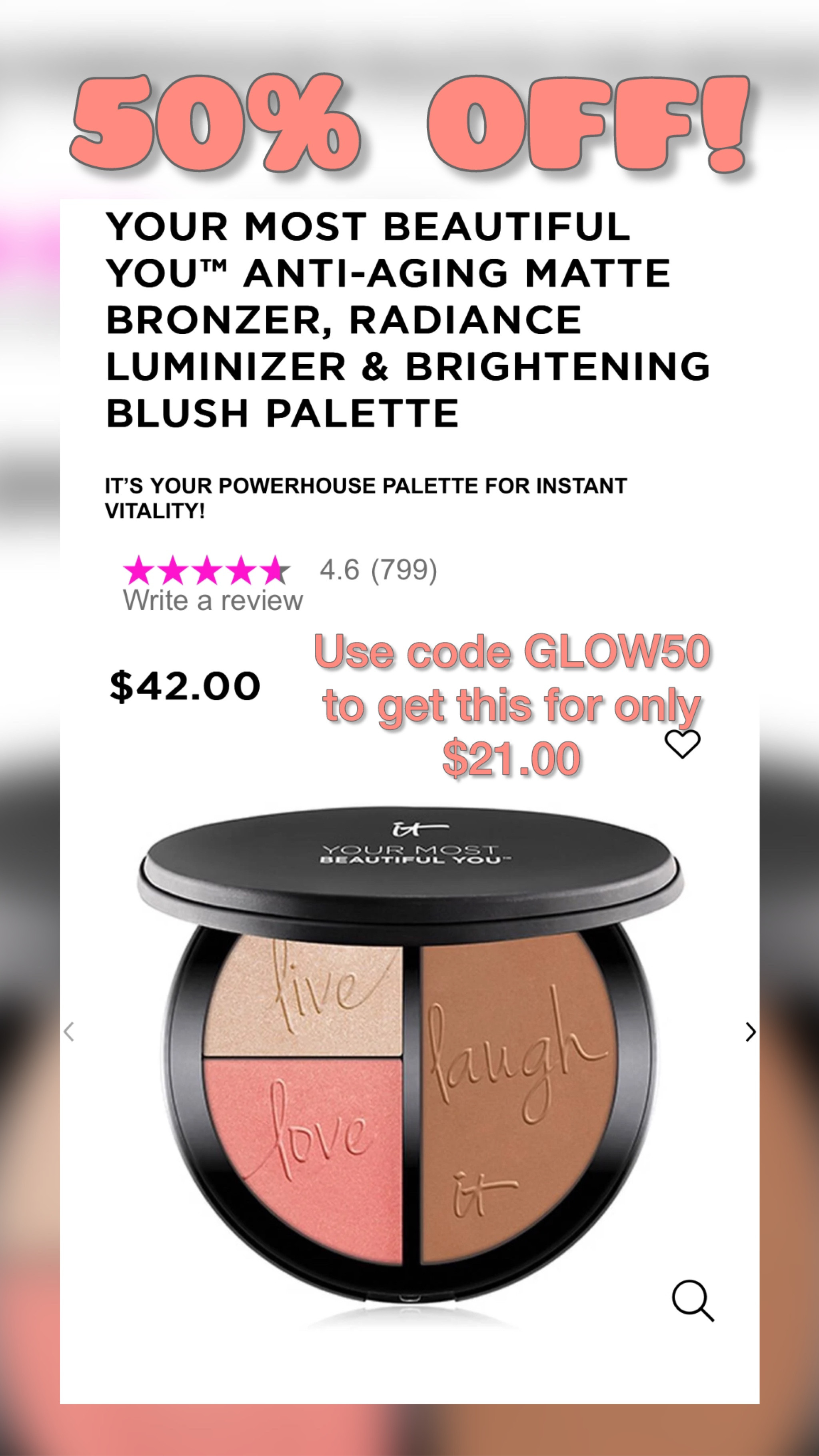 SALE ALERT! 🚨 IT Cosmetics: This 3-in-1 multitasking palette is 50% off for 48 hours only! Use code GLOW50 at checkout  

#LTKGiftGuide #LTKbeauty #LTKsalealert